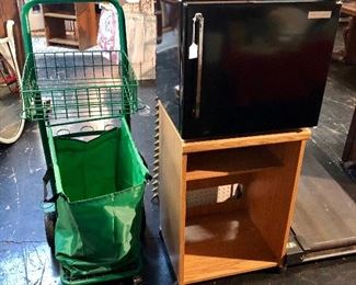 Green Metal Yard Cart and a Black Small Refrigerator (Works Great!)