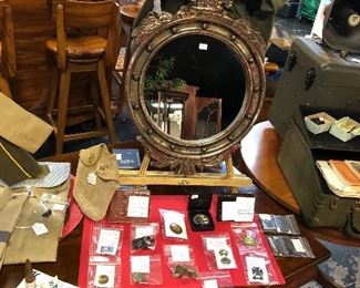 US Marines Vintage Mirror, WWII US Army "Coins," WWII Pins and Memorabilia 