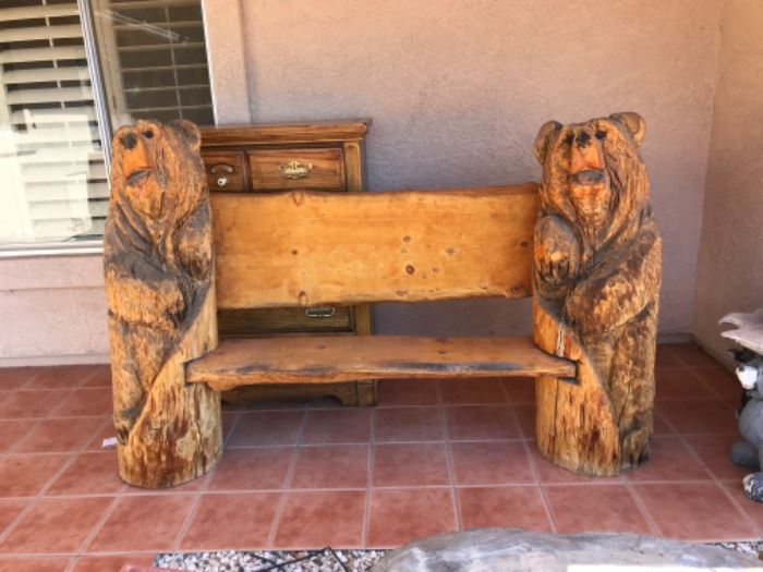 Chain saw carved BEAR BENCH