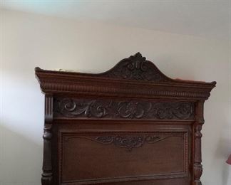 Victorian late 1800s Wonderful Antique East lake Style heavy walnut Panel Bed.  Frame is full size, but wide enough to adapt for a queen size ...