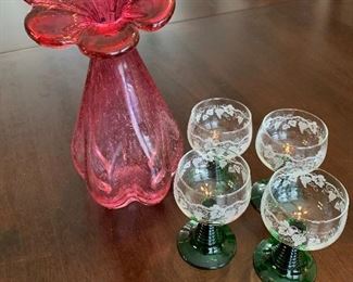 Vintage Fenton Cranberry Glass Ruffle Edge 10 1/2 inch Vase
