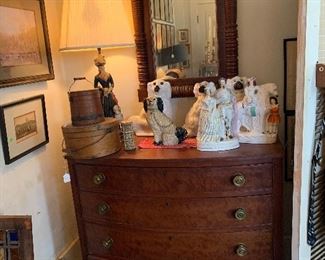 Early Chest of Drawers, Mirror, Figurines, Lamp, Collectibles, 