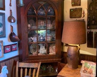 Gorgeous Early Corner Cabinet, Butcher Block table, China, Collectibles 