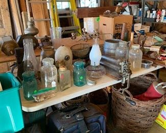 Oil lamps, jars, bottles, miscellaneous 