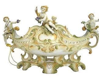 1930s French porcelain centerpiece with cherubs.