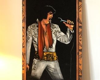 Large signed velvet Elvis art.