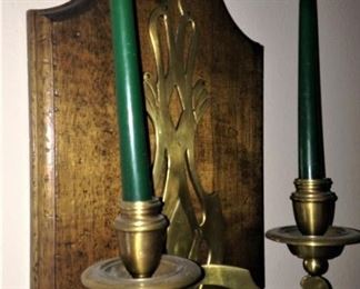 Wood and brass wall sconce