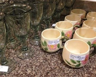 Mugs and green coordinating glassware