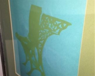 Framed and matted silhouette of an antique school desk