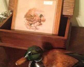 Wooden box and duck decoy