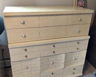 $100 Crème large dresser with silver knobs