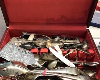 large batch of silver plate utensils 