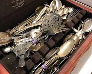 mixed batch of silver plate utensils.