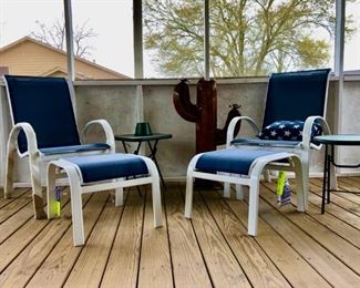 Patio furniture [not pictured -- two more matching chairs and one more ottoman available, as well as other sets!]
