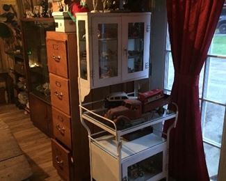 Medical Cabinet & WW1 Wooden File Cabinet