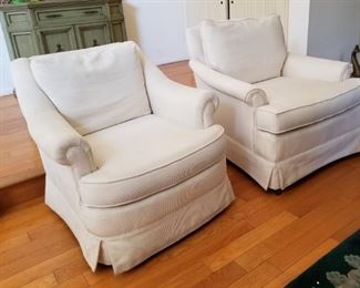 White swivel arm chairs 