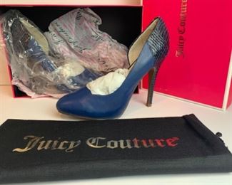 Juicy Couture "Elise" Electric Blue Native Calf Whale Blue Snake Print - Size 7.5
