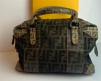Fendi Zucca Zucchino Mixed Media Boston Bag