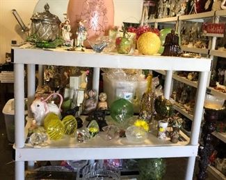 Eggs, Rabbits, glass globes, crystal dishes, teacups & saucers, birds, etc.
