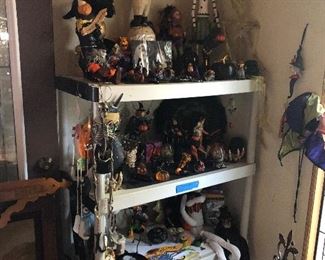 Victorian Halloween decor, figurines, signs, dolls, etc