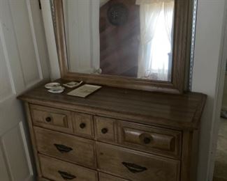 4 piece bedroom set, dresser, tall dresser, full bed frame and secretary.