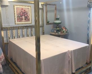 Queen canopy brass bed