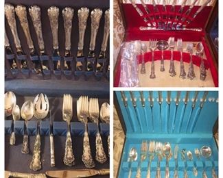 2 Large sets of  Gorham "Buttercup" sterling flatware          One large set of Towle "Old Mirror" sterling flatware