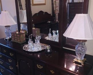 Thomasville dresser and a pair of Waterford lamps