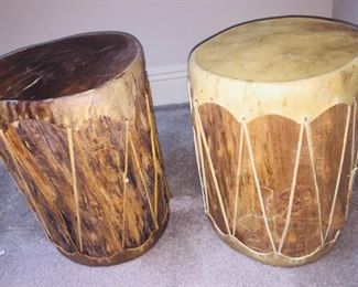 2  Early drums made from hollowed Cypress logs with animal skins