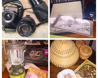 We have so very much we can’t photograph such as several film cameras, a Keystone stereoscope and a hundred pre WW 1 photos, a Korean War Army lantern , a Native American Sweet Grass basket and the original program for Queen Elizabeth’s II coronation. 