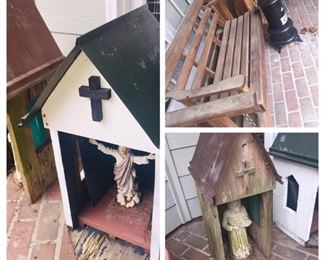 2 Cypress religious grottos and a cypress swing. 