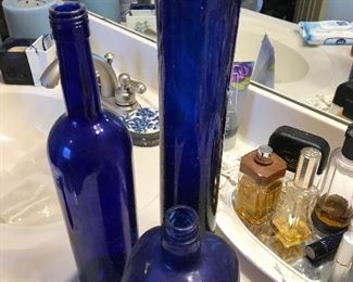 cobalt blue glass bottles and vases