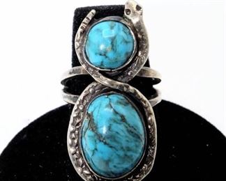 Silver Snake and Turquoise Ring