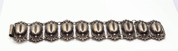Sterling Silver Domed Repousse Bracelet  - Stamped with Artists Hallmark