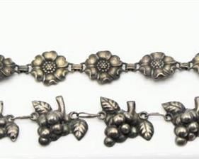 Sterling Flower Link Bracelet and Domed Grape Design Mexican Silver Bracelet