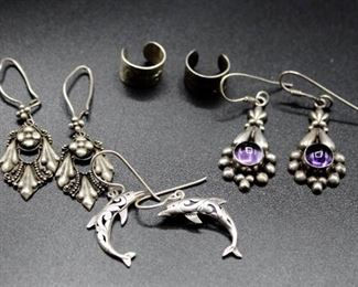 5 piece .925 Sterling Silver Earrings and Ear Cuffs Lot