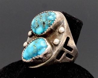 Large Silver and Blue Turquoise Ring