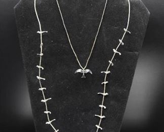 2 Silver Bird Necklaces with Silver Beads