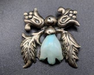 Silver Angel Brooch Pin with a White & Bluish tone stone - Mexico Silver