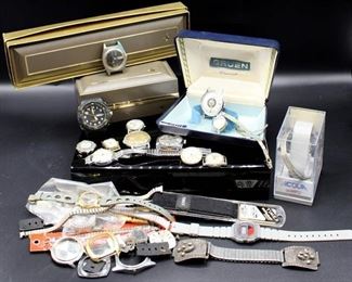 Large Lot of Vintage Watch Faces, Bands and misc parts - Gruen, Buren, Bulova, Casio, Timex ....