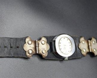 Vintage Men's Watch with Wide Leather Band