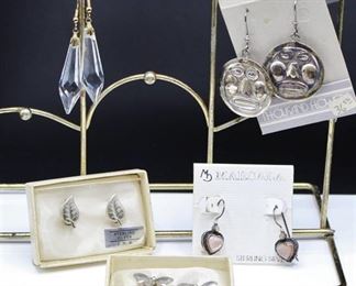 5 Pair of Earrings - 4 Pair Sterling Silver New and 1 Pair of Crystal Prism Earrings