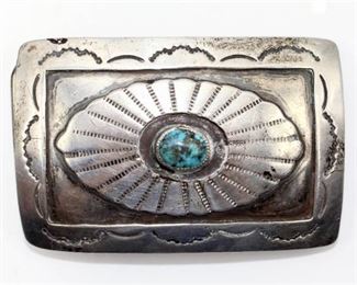 Silver and Turquoise Belt Buckle