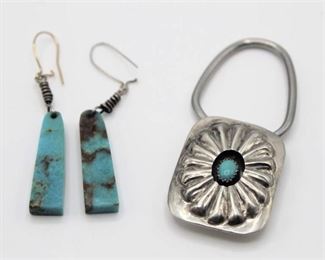 Silver and Turquoise Earrings and Key Fob