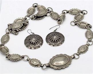 Linked Concho Belt and Sterling Silver Cherokee Hastings Concho Earrings