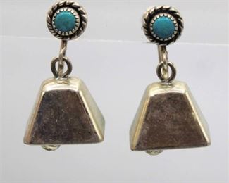 Sterling Silver and Turquoise Bell Earrings