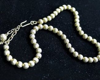 Vintage Trifari 13” Metal Bead Necklace and 2” Coordinating Cuff Bracelet