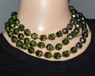 Vintage 3 Strand & 2 Strand Plastic Jeweled Necklaces with Stamped Gold Metal Clasps