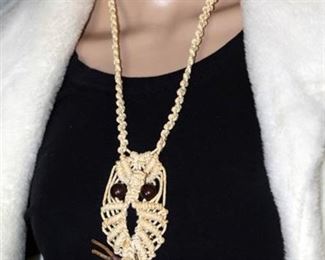 Vintage Owl Macrame Necklace and 3 Coordinating Bracelets