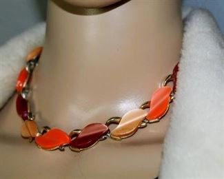 Vintage Coral Colors Necklace and Matching Earrings Set